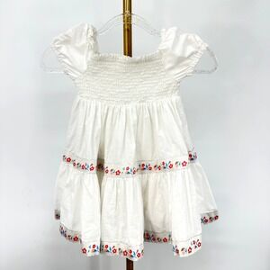 Rachel Zoe Floral Embroidered Dress 4T Smocked‎ White Tiered Cotton Boho Cottage